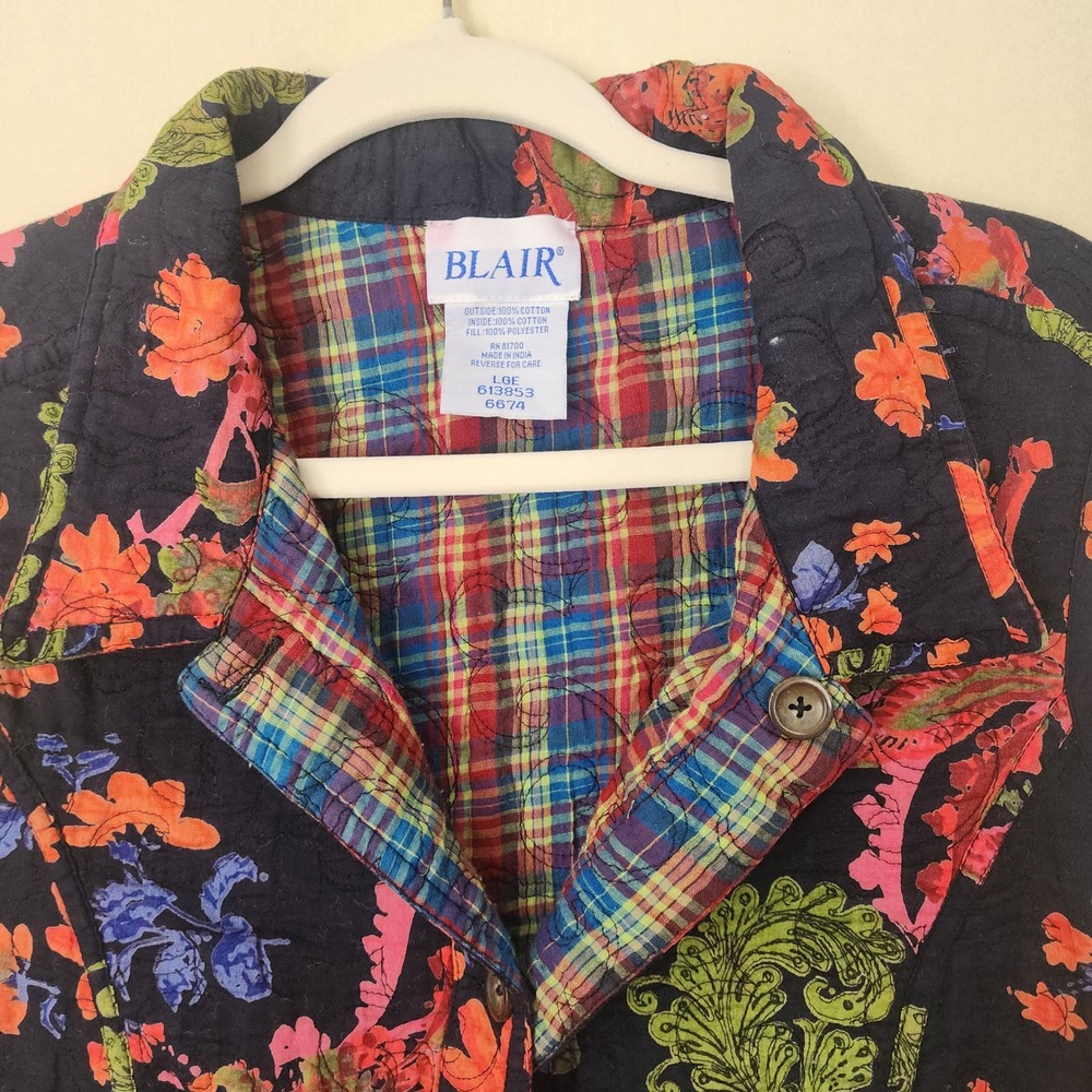 Blair Womens Quilted Floral Paisley Vest Black Multi Color Plaid Lined Large - Picture 5 of 9